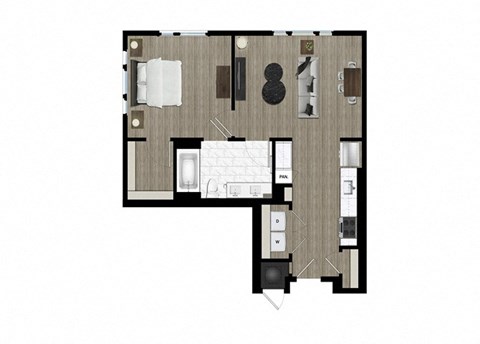 a floor plan of a home with a bedroom and a living room